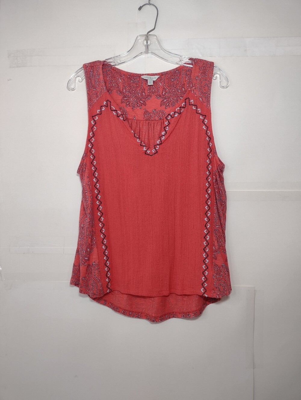 Lucky Brand Coral Sleeveless Embroidered Tank